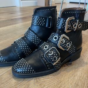 Studded Low Heel Leather Boots